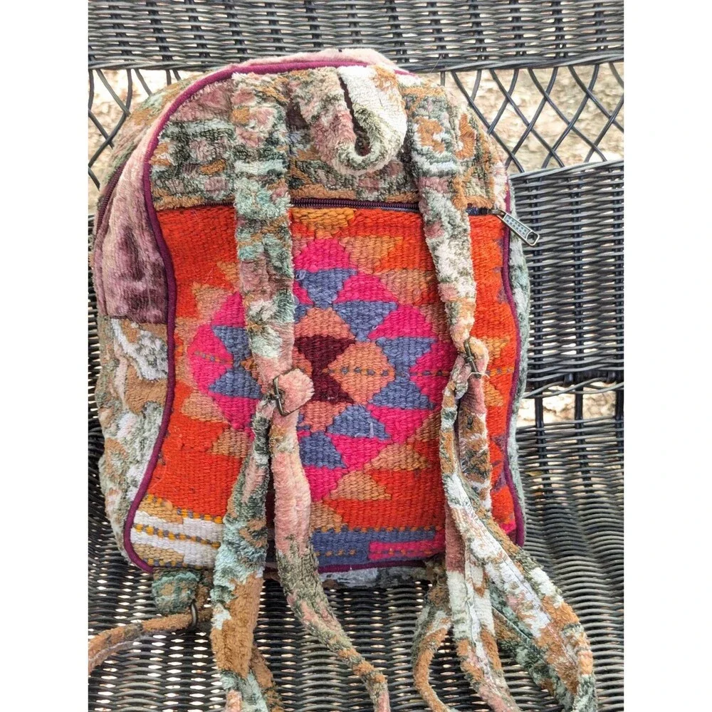 Vintage Kilim Carpet Backpack Woven Wool Rug Boho Whimsigoth Southwest Geometric